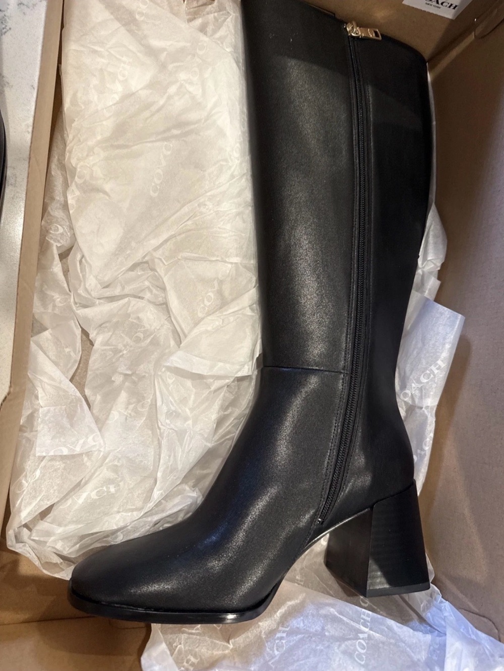 Coach Black Leather Tall Block-Heel Boots - Picture 10 of 13